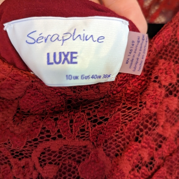 Seraphine Maternity Luxe red lace stretch dress size us 6 m - Picture 4 of 7